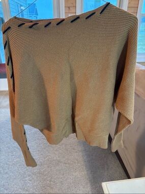 Women's NWOT Camel Ribbed Boatneck Sweater with Contrast Stitch